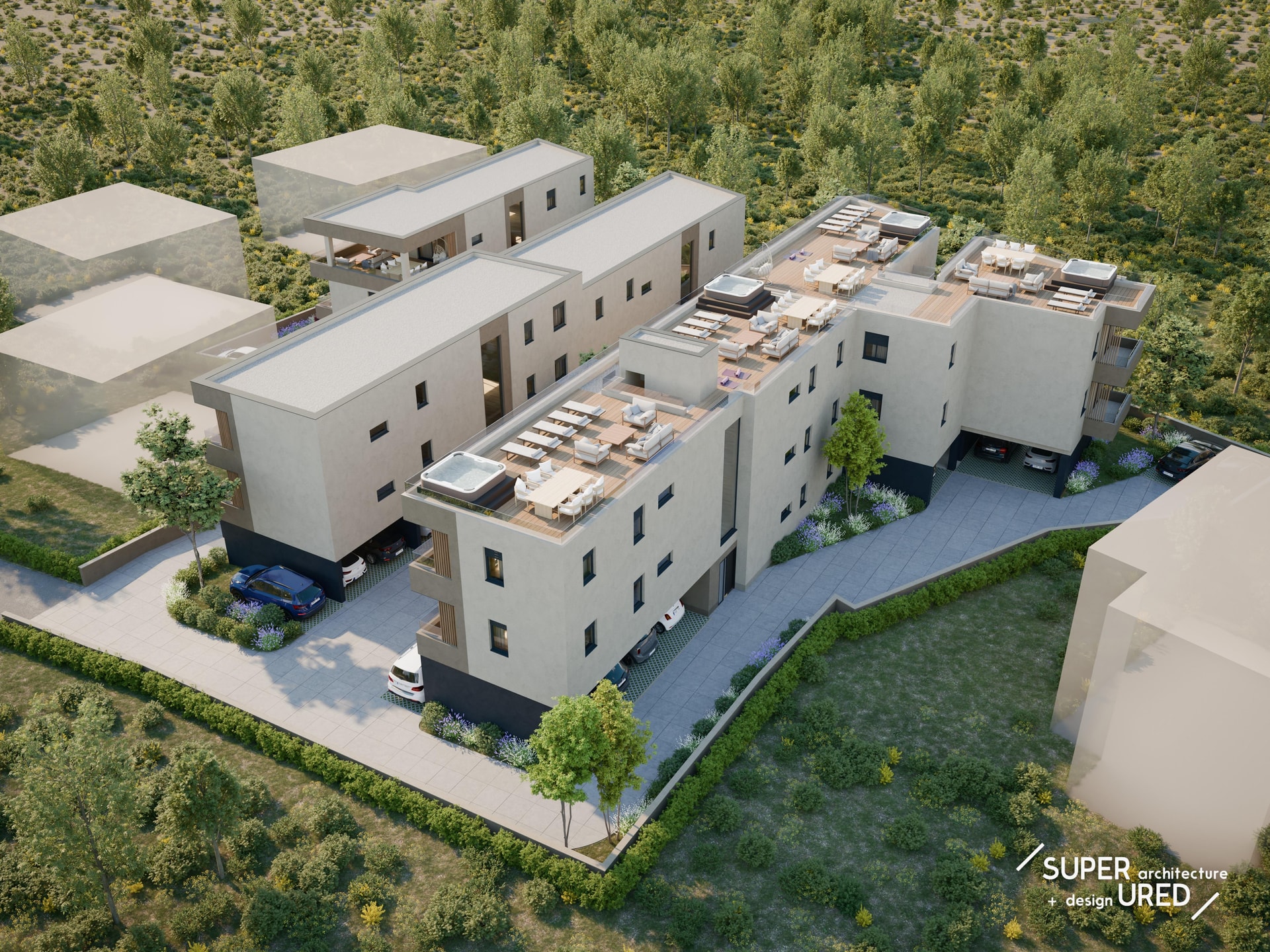 3D rendering objekta u novogradnji noc